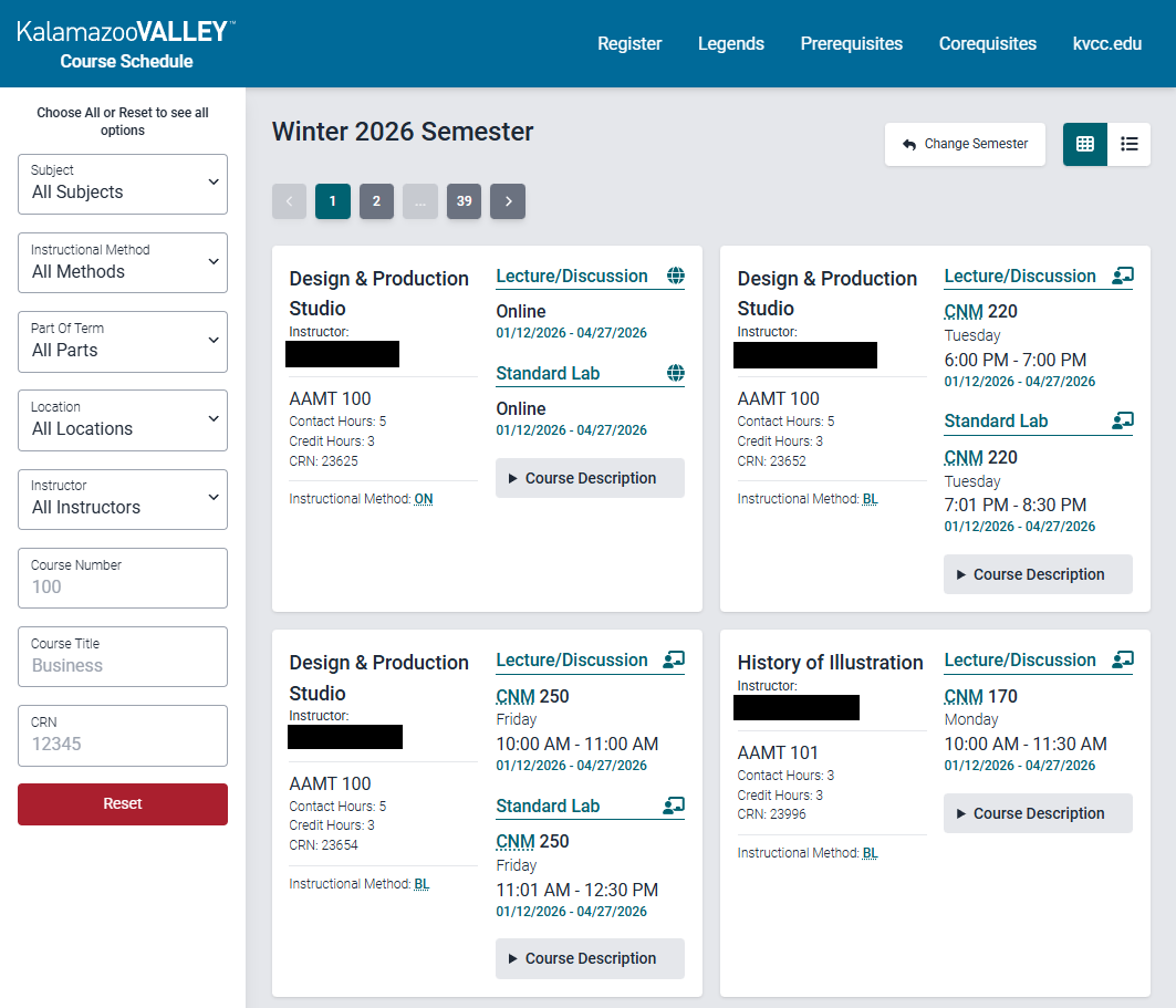 Kalamazoo Valley Community College Directory screenshot